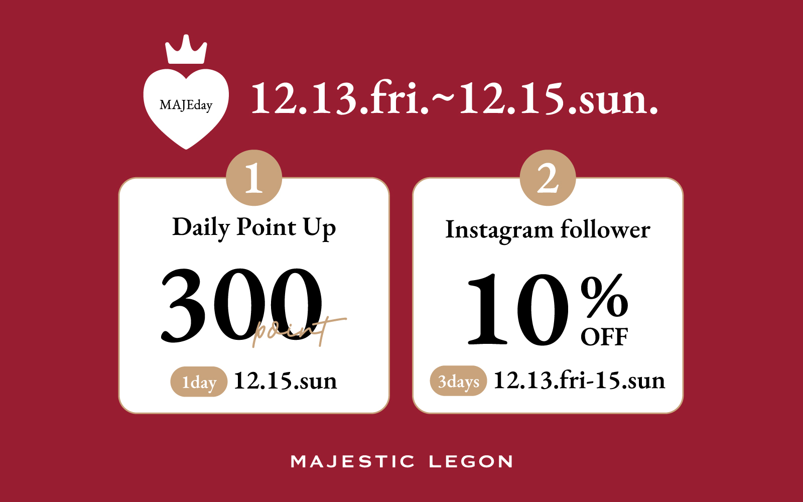 【MAJEday♥】300ptプレゼント！Instagramのフォロワー様限定10%OFFが3日間に拡大！